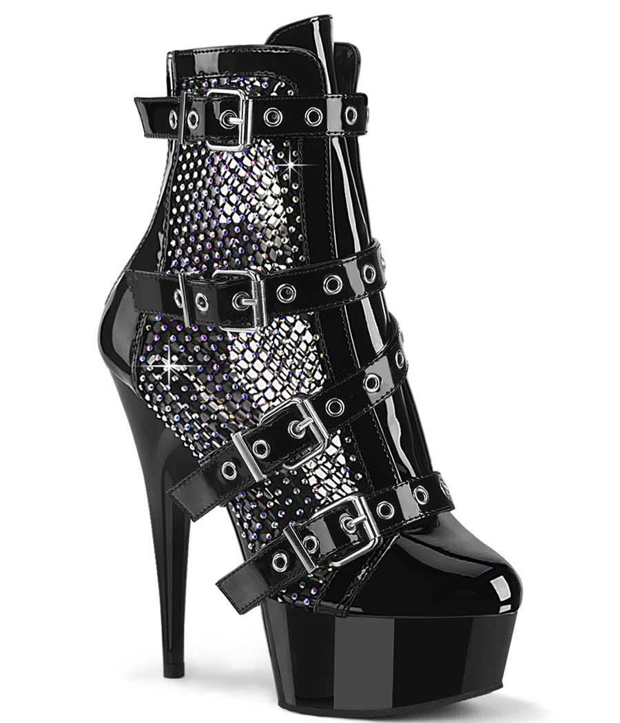 Bottines mesh verni bout ouvert strass cristaux AB pole dance Pleaser DELIGHT-1013RM
