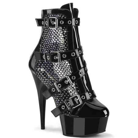 Bottines mesh verni bout ouvert strass cristaux AB pole dance Pleaser DELIGHT-1013RM