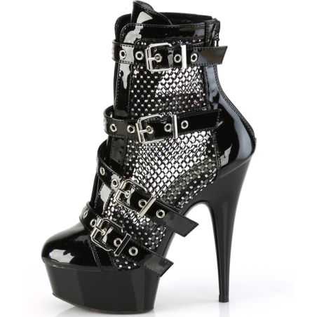 Bottines résille noire vernie à strass aurore boréale bout ouvert DELIGHT-1013RM