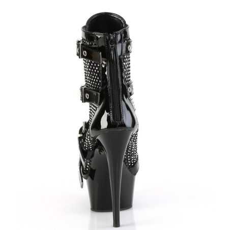 Bottines pole dance laquées noires et filet brillant talon 15 cm DELIGHT-1013RM