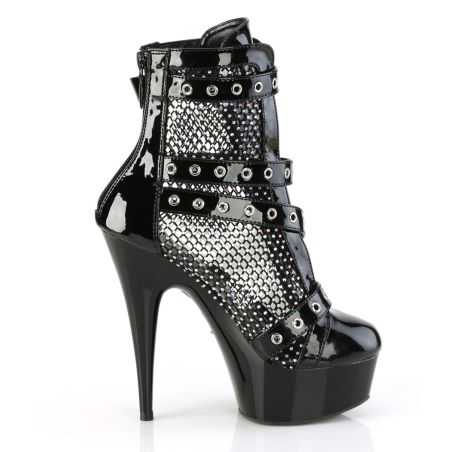 Bottines brillantes noir verni et mesh irisé pointe ouverte DELIGHT-1013RM