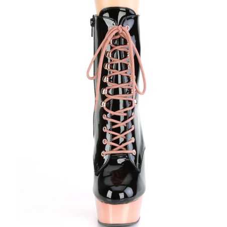 bottines-pole-dance-noires-plateforme-chrome-doré-miroir-pleaser