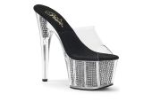 Mules transparentes à bride silicone et plateforme remplie de strass argent talon 18 cm Pleaser ADORE-701SRS Mules transparentes à bride silicone et plateforme remplie de strass argent talon 18 cm Pleaser ADORE-701SRS