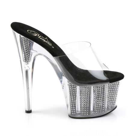Mules glamour à bride souple en silicone et détails diamantés pour sublimer une tenue de gala ou de soirée