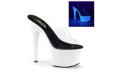Mules transparentes à bride silicone et plateforme néon réactive à la lumière noire UV talon 18 cm Pleaser ADORE-701UV Mules transparentes à bride silicone et plateforme néon réactive à la lumière noire UV talon 18 cm Pleaser ADORE-701UV