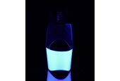 Mules à bande translucide en silicone et semelle compensée fluo lumineuse sous éclairage noir Mules à bande translucide en silicone et semelle compensée fluo lumineuse sous éclairage noir