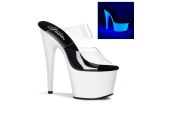 Mules à deux brides transparentes et plateforme blanche néon réactive UV talon 18 cm Pleaser ADORE-702UV Mules à deux brides transparentes et plateforme blanche néon réactive UV talon 18 cm Pleaser ADORE-702UV