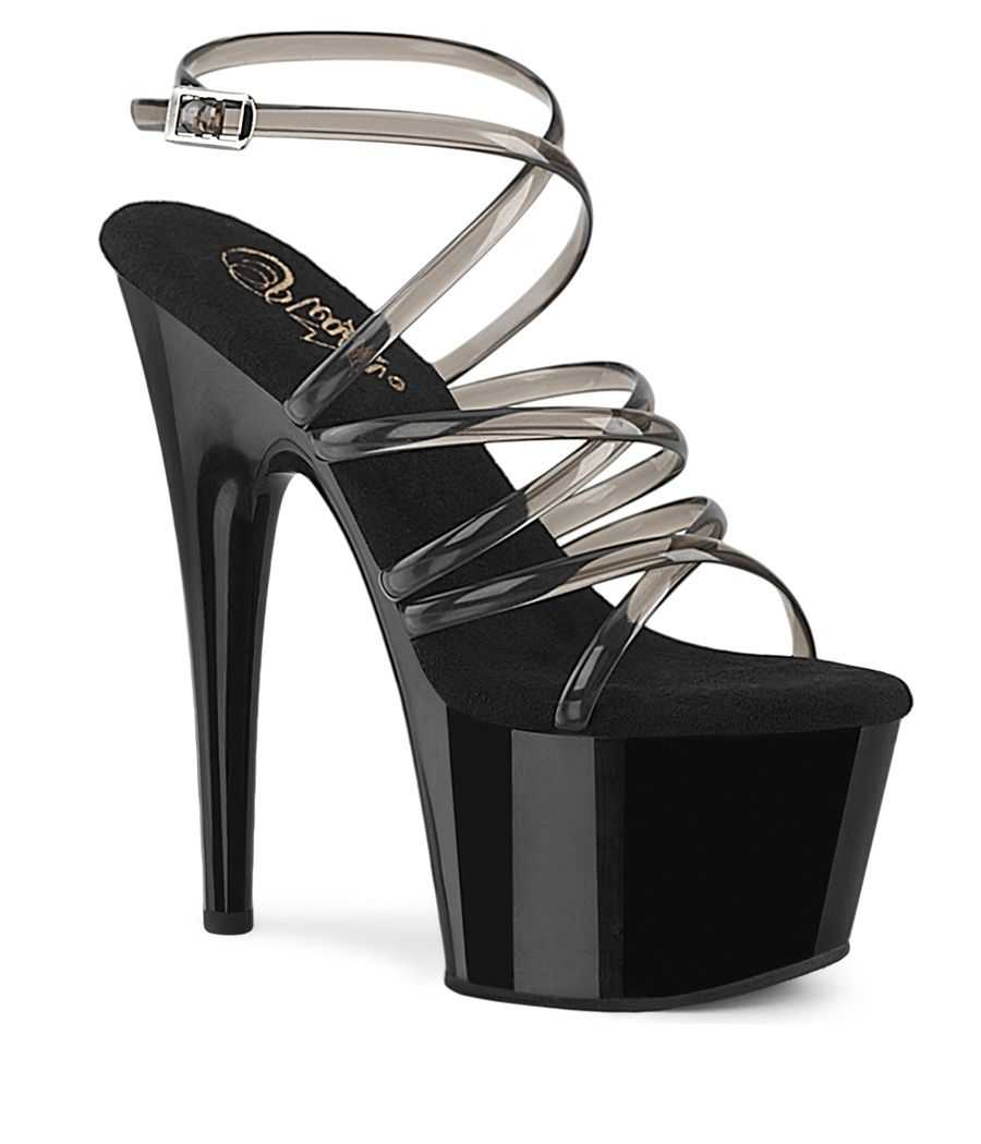 Sandales noires à plateforme transparente et triple brides croisées Pleaser ADORE-706