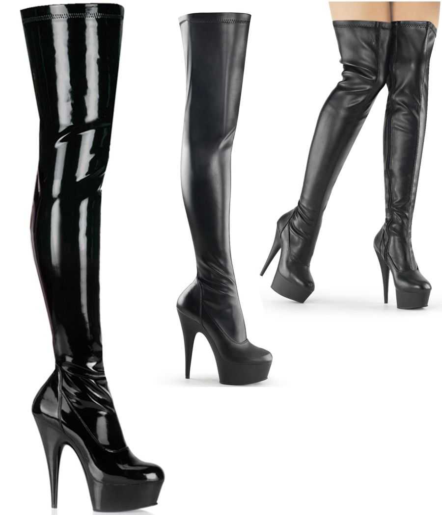 cuissarde-haute-stretch-noir-mat-et-vernis-talon-stiletto-15cm-pleaser-delight-3000