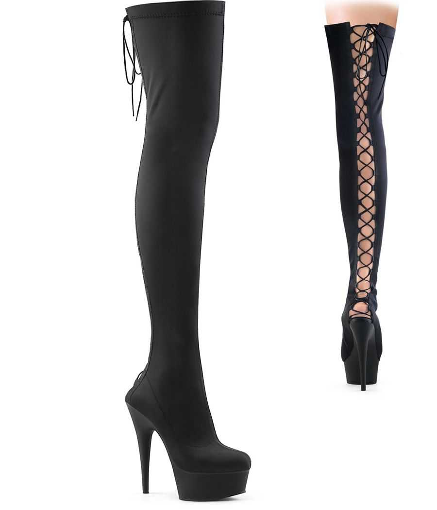 cuissarde-noire-vernie-stretch-extensible-laçage-dorsal-ajustable-15cm-pleaser-delight-3003