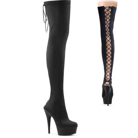 cuissarde-noire-vernie-stretch-extensible-laçage-dorsal-ajustable-15cm-pleaser-delight-3003