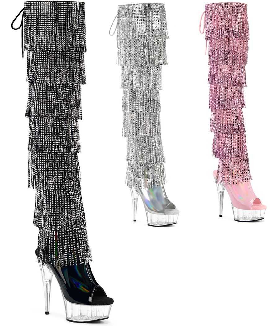 cuissarde-haute-holographique-argent-noir-rose-sept-rangées-franges-strass-15cm-pleaser-delight-3017hg-rsf cuissarde-haute-holographique-argent-noir-rose-sept-rangées-franges-strass-15cm-pleaser-delight-3017hg-rsf