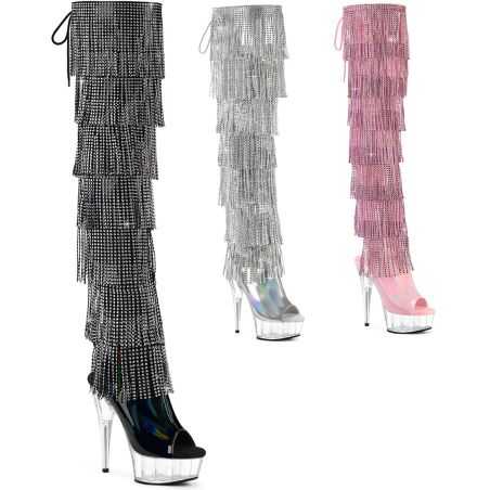 cuissarde-haute-holographique-argent-noir-rose-sept-rangées-franges-strass-15cm-pleaser-delight-3017hg-rsf