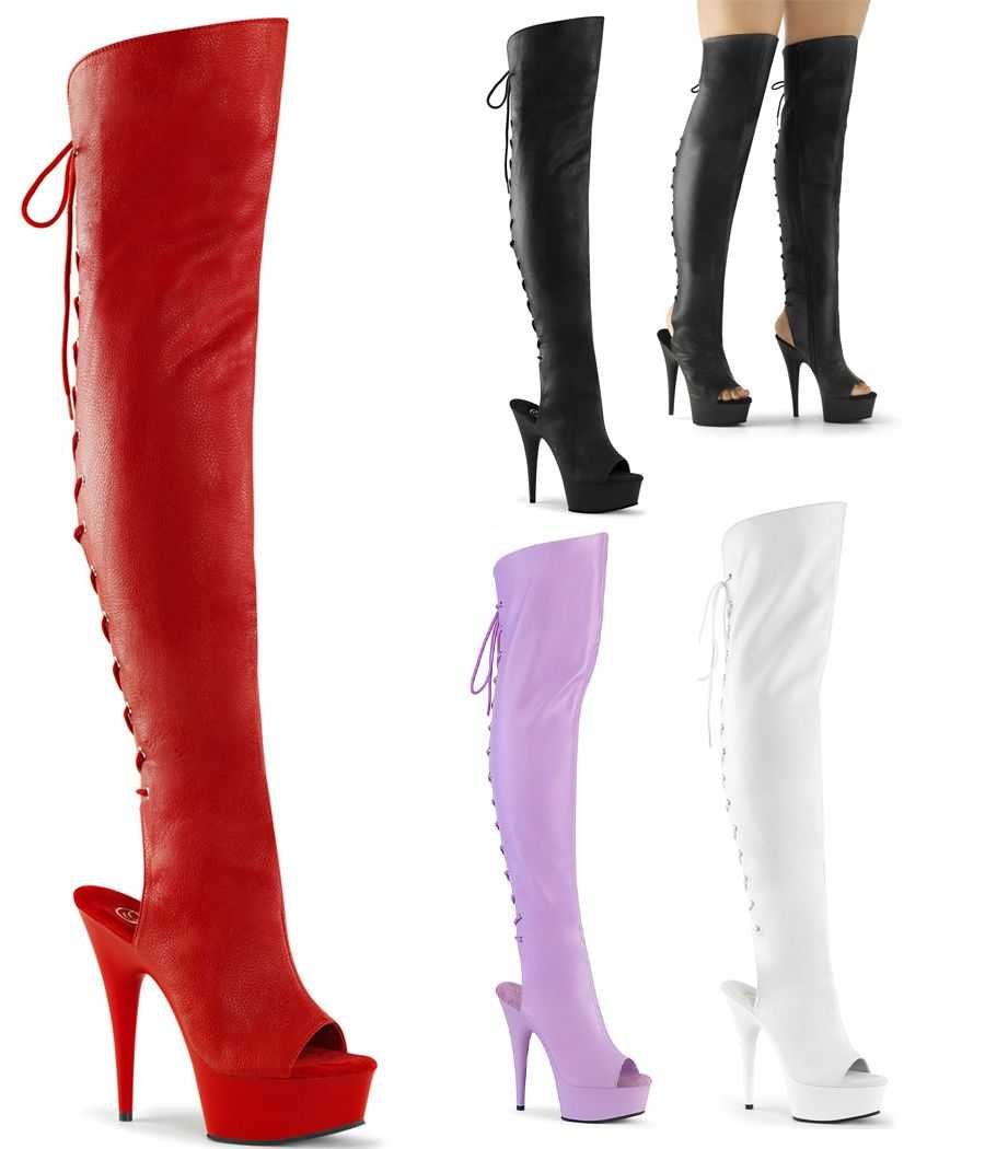 botte-haute-simili-cuir-noir-et-rouge-mat-vegan-leather-laçage-arriere-bout-et-talon-ouverts-15cm-pleaser-delight-3019