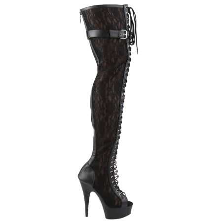 stiletto-cuissarde-noire-dentelle-bout-ouvert-bride-métallique-plateforme-pleaser