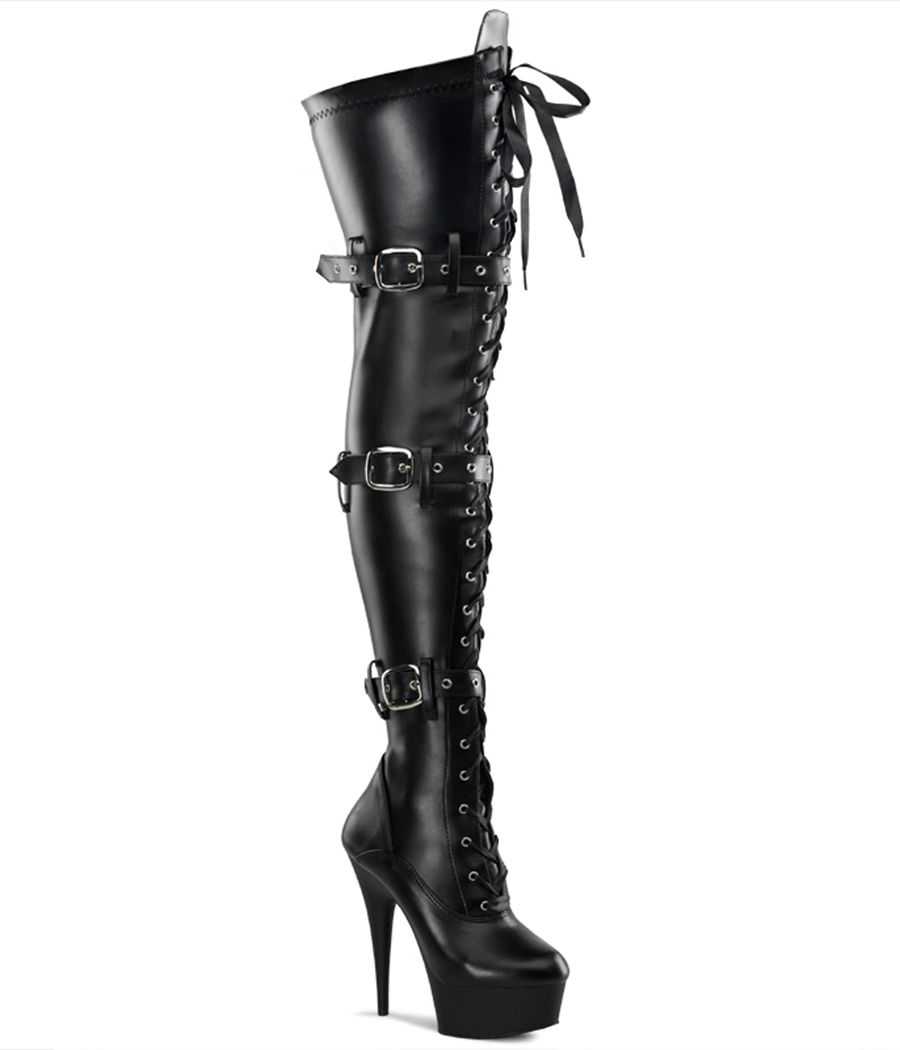 cuissarde-noire-mate-simili-cuir-vegan-laçage-rubans-triple-brides-boucles-15cm-pleaser-delight-3028 cuissarde-noire-mate-simili-cuir-vegan-laçage-rubans-triple-brides-boucles-15cm-pleaser-delight-3028
