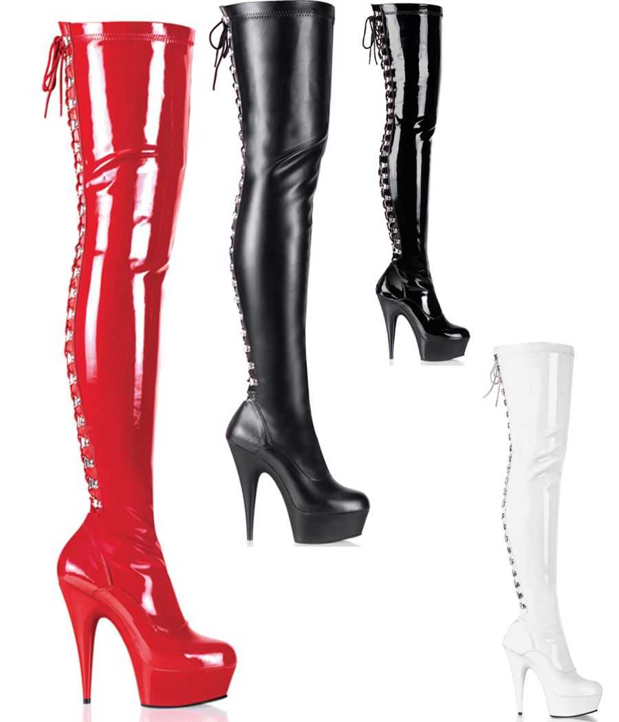 cuissarde-haute-noir-mat-vernis-blanc-rouge-laçage-arrière-anneaux-d-ring-15cm-pleaser-delight-3063