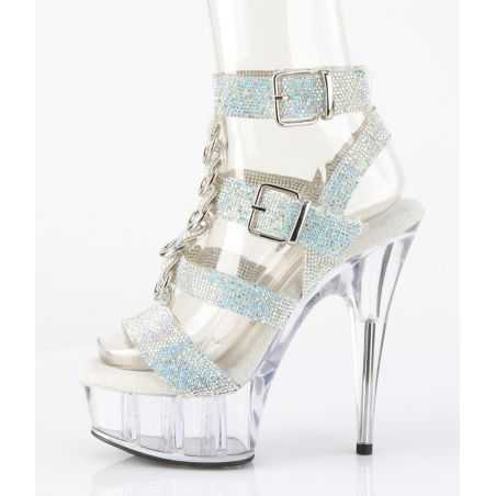 nu pied haut talon argent strass clous coniques
