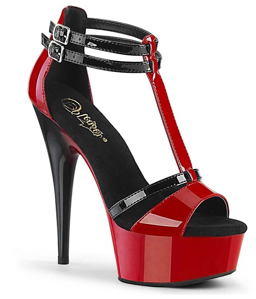 Sandales plateforme à triple brides rouge verni Pleaser DELIGHT-662