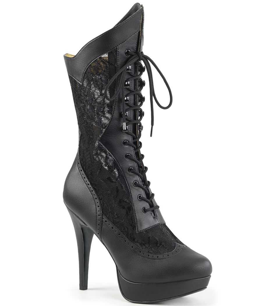 Bottines de luxe Pleaser Pink Label Chloe 115 à talons aiguilles et découpes dentelle inclusives LBDHT. Bottines de luxe Pleaser Pink Label Chloe 115 à talons aiguilles et découpes dentelle inclusives LBDHT.