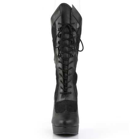 Bottines noires de cabaret Pleaser Pink Label Chloe 115 à talons fins et broderies dentelle.