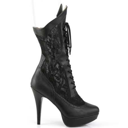 Bottines de clubbing haut de gamme noires style boudoir rétro avec fermeture éclair LBDHT.