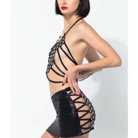 jupe-courte-lycra-noir-sangles-entrelacées-catanzaro