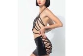 jupe-courte-lycra-noir-sangles-entrelacées-catanzaro