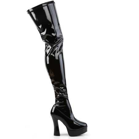 cuissardes-sexy-noires-vernies-éclat-luxe-talon-haut-plateforme-spectacle