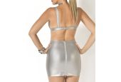 Jupe courte métallisée cyber chic en faux cuir argenté
