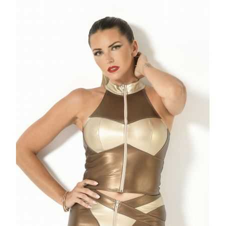 Top faux cuir doré