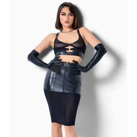 Jupe en faux cuir et résille gainante noire Luxure Patrice Catanzaro I7PLUXU6020