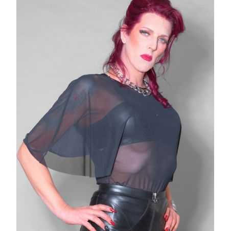 Tenue lingerie sexy et clubwear fétiche chic top résille Mme Aloha Patrice Catanzaro