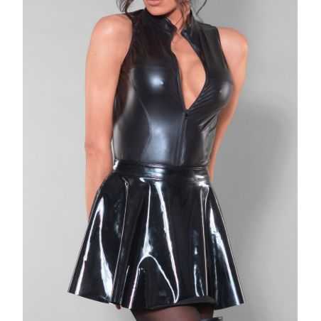 jupe-evasee-vinyle-noir-brillant-taille-haute-madame-xy-gazelle-catanzaro-france