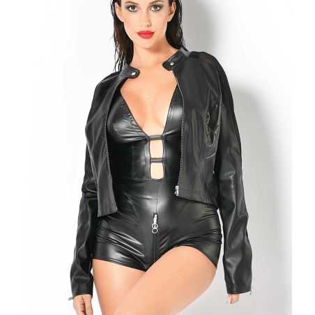 Blouson noir en faux cuir Notre Dame Patrice Catanzaro PC305502T20 collection Tome 20