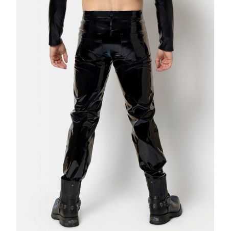 Vue de dos pantalon ajusté homme en vinyle noir Shawn Patrice Catanzaro Homme