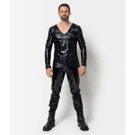 Tenue homme rock et fétiche chic pantalon vinyle noir Shawn Patrice Catanzaro