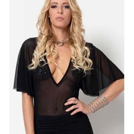Top noir en résille Topaze Patrice Catanzaro PF301902V9 collection PF9