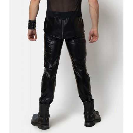 Vue de dos pantalon ajusté homme en wetlook noir Joss Patrice Catanzaro Homme