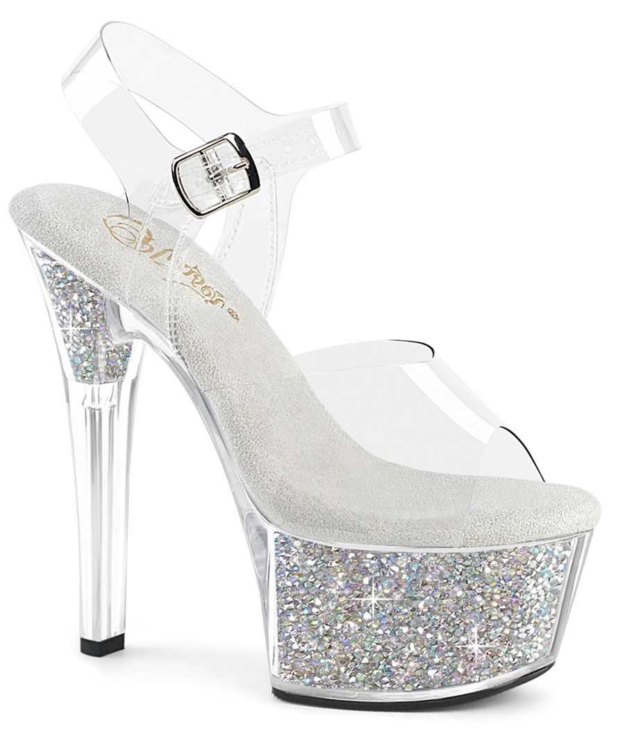 Sandales plateforme transparentes serties de strass irisés AB Pleaser ASPIRE-608RSI