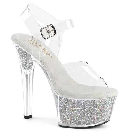 Sandales plateforme transparentes serties de strass irisés AB Pleaser ASPIRE-608RSI