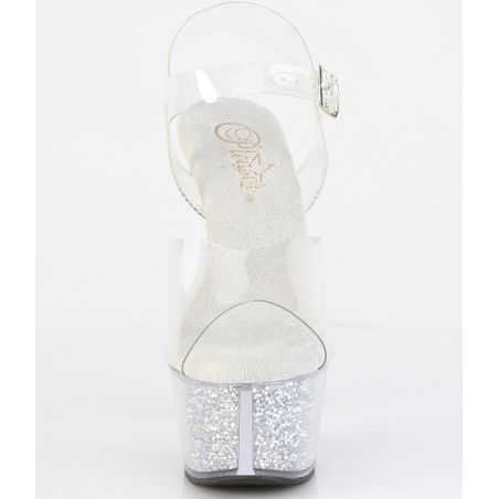 Escarpins ouverts invisibles à talon bijou strassé et stiletto de 15 cm