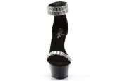 Chaussure à très haut talon Pleaser référence KISS-269RS, patin noir incrusté de cristaux réfléchissants.