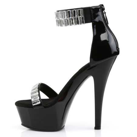 Chaussure à tige emboîtante et talon aiguille Pleaser référence KISS-269RS scintillante sous la lumière.