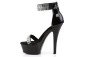 Chaussure à tige emboîtante et talon aiguille Pleaser référence KISS-269RS scintillante sous la lumière.