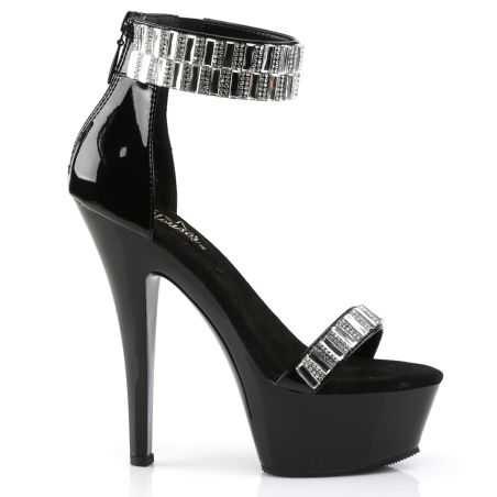 Nu-pieds noir à strass miroitoyants et arrière fermé à la cheville Pleaser KISS-269RS.