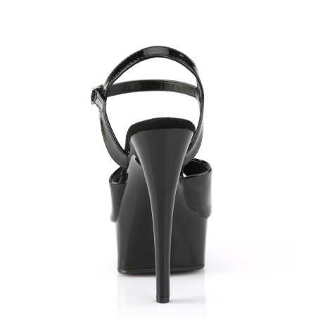 Sandale noire brillante Pleaser EXCITE-609 dotée d'une plateforme haute et d'un bon maintien du pied.