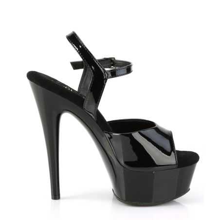 Nu-pieds noir verni à haut talon et plateforme Pleaser EXCITE-609.