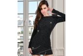 Robe courte noire strassée dos nu poignets évasés Soisbelle 21253bk Robe courte noire strassée dos nu poignets évasés Soisbelle 21253bk