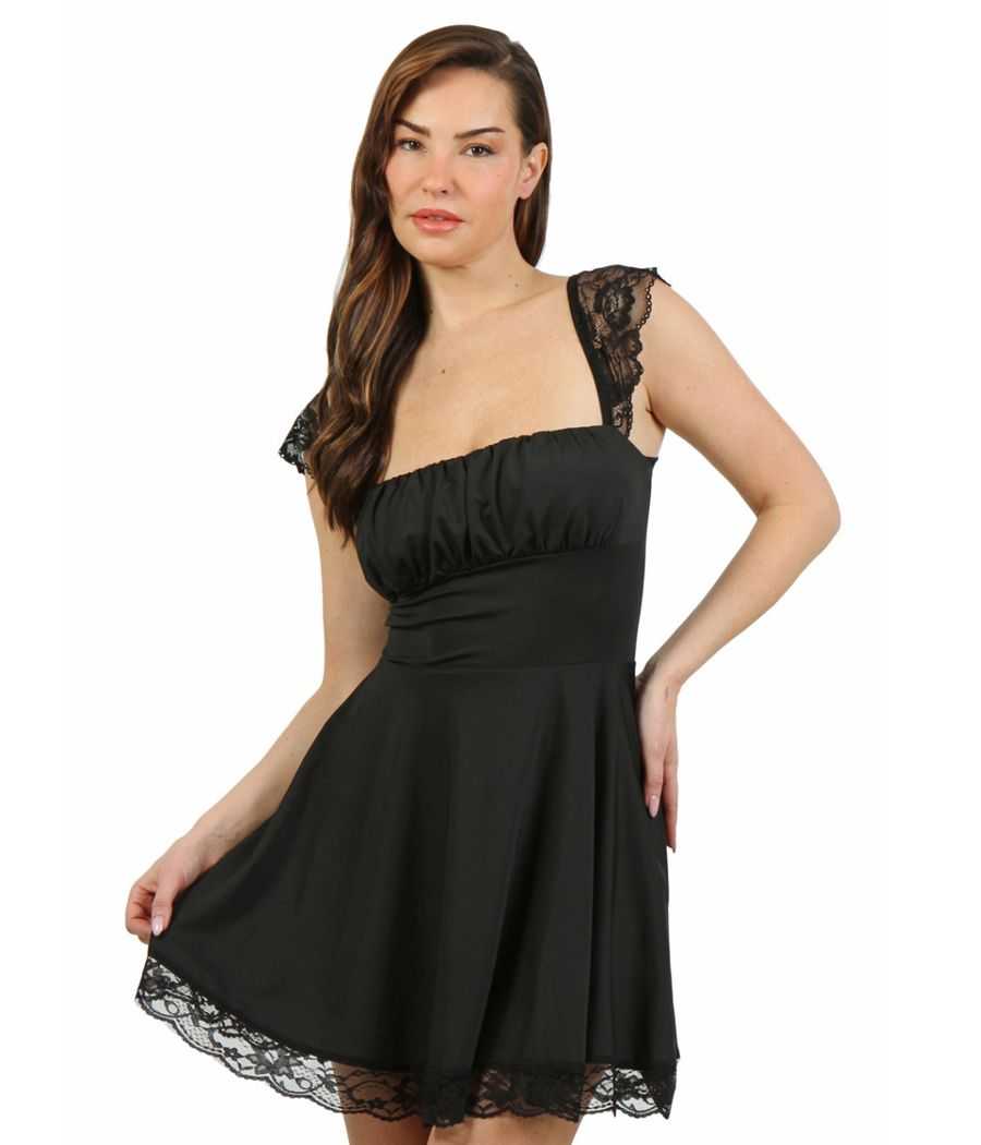 Robe courte noire bretelles en dentelle et maintien silicone Soisbelle 21124-BK Robe courte noire bretelles en dentelle et maintien silicone Soisbelle 21124-BK